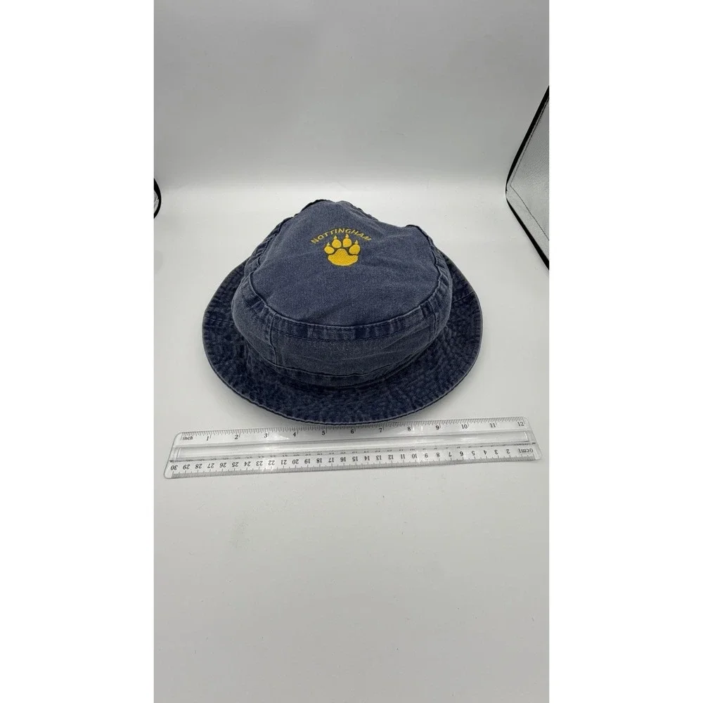 Vintage Nottingham Paw Print Denim Bucket Hat Blue Yellow Embroidered Y2K Colleg - Picture 4 of 7